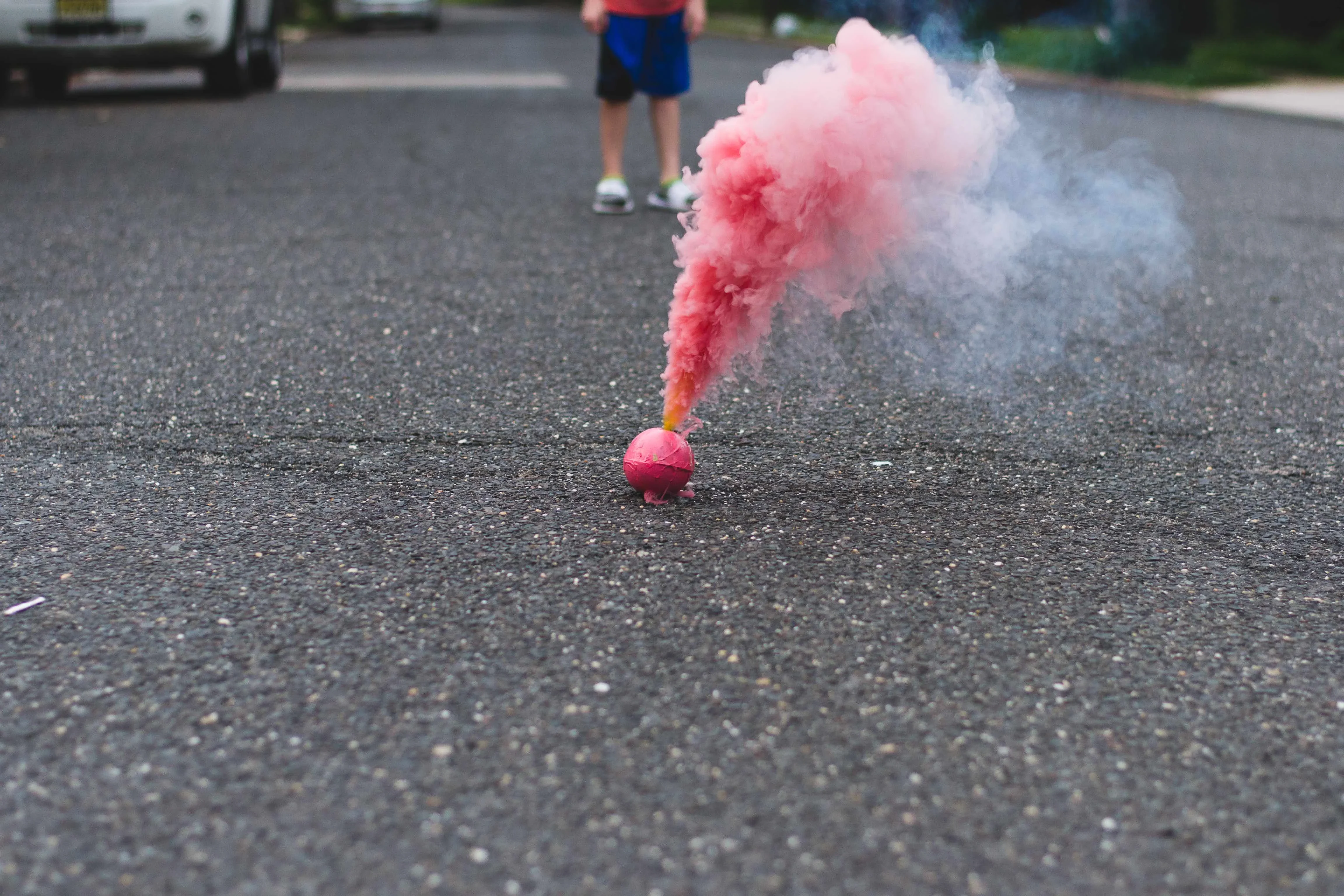 Red Smoke Emitting From Firework Street