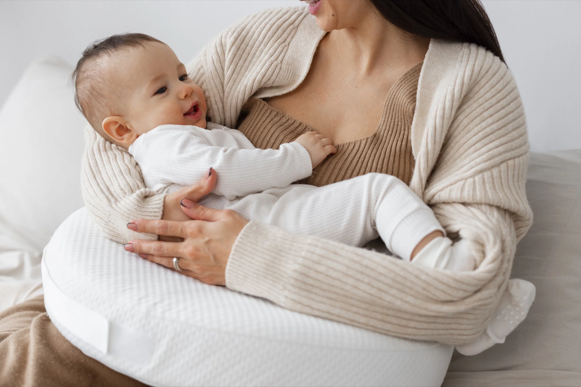 Front View Mother Holding Newborn Baby